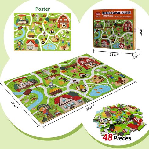 City Playmat Jumboo Floor Puzzle للأطفال الذين تتراوح أعمارهم بين 3-8-60 قطعة أحذية بانوراما كبيرة ، خريطة بلدة مع مسارات السباق ومسارات القطار-لعبة تعليمية للتظاهر-هدية رائعة لمرحلة ما قبل المدرسة in Kuwait