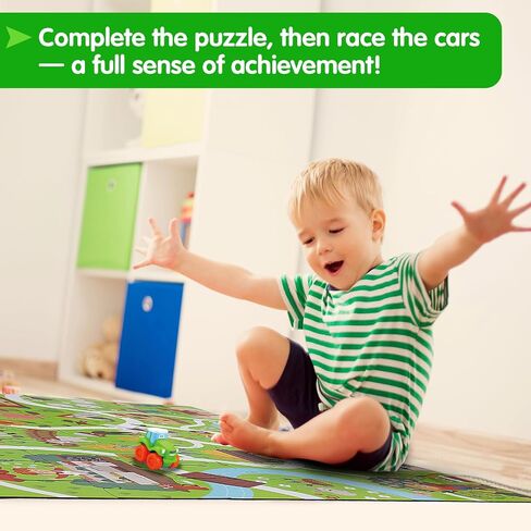 City Playmat Jumboo Floor Puzzle للأطفال الذين تتراوح أعمارهم بين 3-8-60 قطعة أحذية بانوراما كبيرة ، خريطة بلدة مع مسارات السباق ومسارات القطار-لعبة تعليمية للتظاهر-هدية رائعة لمرحلة ما قبل المدرسة in Kuwait