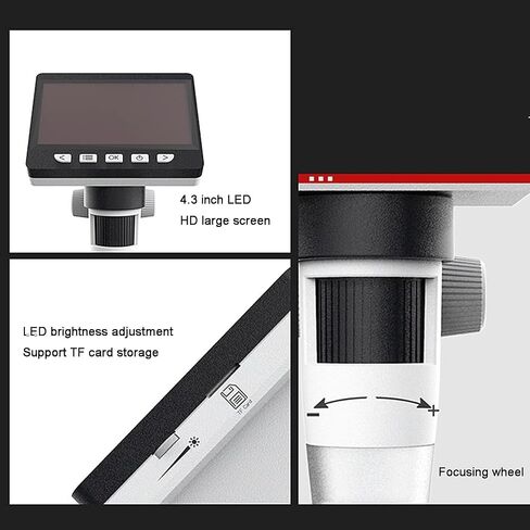 Microscope, LCD Digital Coin 1000x, Magnifier with 8 Adjustable LED Lights, 32G TF Card, Rechargeable Battery，4.3-Inch in Saudi Arabia