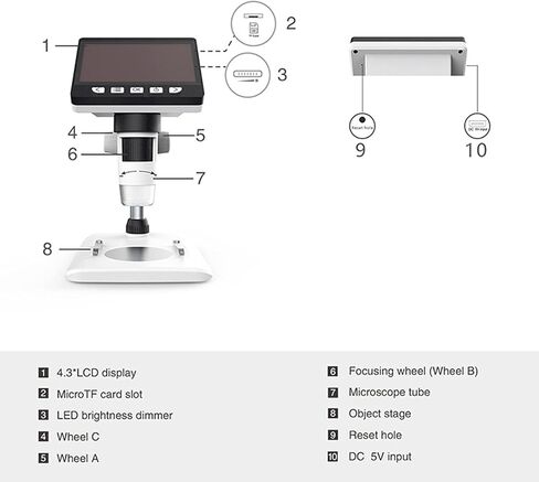 Microscope, LCD Digital Coin 1000x, Magnifier with 8 Adjustable LED Lights, 32G TF Card, Rechargeable Battery，4.3-Inch in Saudi Arabia
