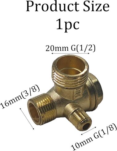 قطعة واحدة من صمام فحص ضاغط الهواء النحاسي ذو 3 منافذ، صمام غير رجوع G1/2"x G3/8"x G1/8" ذكر ملولب، تركيب هوائي عالي التحمل لضاغط الهواء الهوائي المركزي، مانع للتسرب (نحاس) in Kuwait