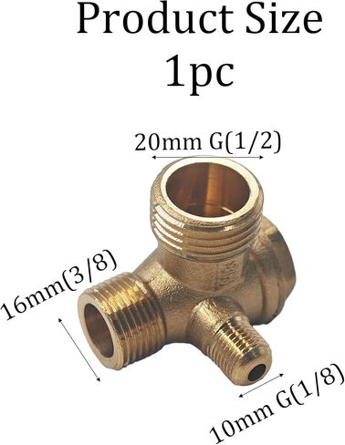 قطعة واحدة من صمام فحص ضاغط الهواء النحاسي ذو 3 منافذ، صمام غير رجوع G1/2"x G3/8"x G1/8" ذكر ملولب، تركيب هوائي عالي التحمل لضاغط الهواء الهوائي المركزي، مانع للتسرب (نحاس) in Kuwait