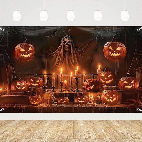 MEHOFOND 6x3.6t Evil Pumpkin Photography Backdrop, Halloween Pumpkin Ghost Party Decorations, Halloween Party Hanging Banner, Gloomy Wood Wall Halloween Photo Backdrop & Banner for Party Decorations in Saudi Arabia