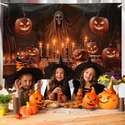 MEHOFOND 6x3.6t Evil Pumpkin Photography Backdrop, Halloween Pumpkin Ghost Party Decorations, Halloween Party Hanging Banner, Gloomy Wood Wall Halloween Photo Backdrop & Banner for Party Decorations in Saudi Arabia