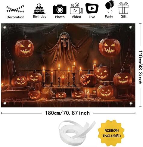 MEHOFOND 6x3.6t Evil Pumpkin Photography Backdrop, Halloween Pumpkin Ghost Party Decorations, Halloween Party Hanging Banner, Gloomy Wood Wall Halloween Photo Backdrop & Banner for Party Decorations in Saudi Arabia