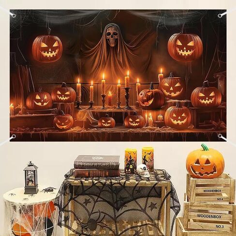 MEHOFOND 6x3.6t Evil Pumpkin Photography Backdrop, Halloween Pumpkin Ghost Party Decorations, Halloween Party Hanging Banner, Gloomy Wood Wall Halloween Photo Backdrop & Banner for Party Decorations in Saudi Arabia