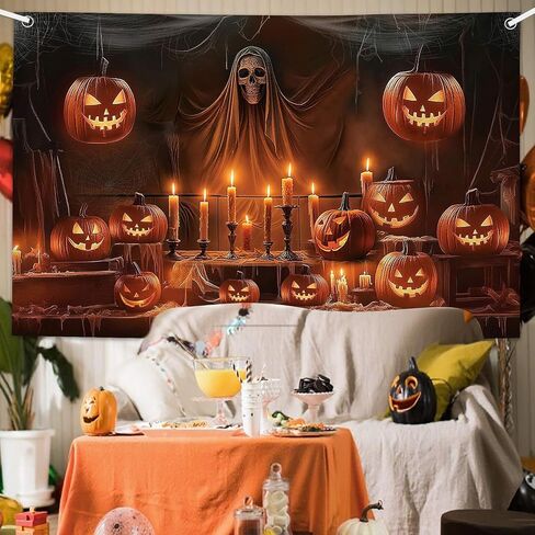 MEHOFOND 6x3.6t Evil Pumpkin Photography Backdrop, Halloween Pumpkin Ghost Party Decorations, Halloween Party Hanging Banner, Gloomy Wood Wall Halloween Photo Backdrop & Banner for Party Decorations in Saudi Arabia