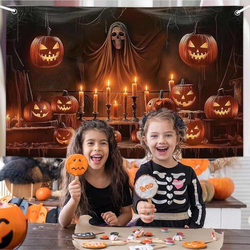 MEHOFOND 6x3.6t Evil Pumpkin Photography Backdrop, Halloween Pumpkin Ghost Party Decorations, Halloween Party Hanging Banner, Gloomy Wood Wall Halloween Photo Backdrop & Banner for Party Decorations in Saudi Arabia