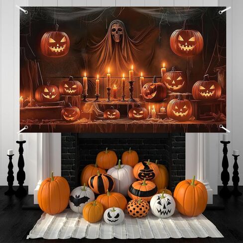 MEHOFOND 6x3.6t Evil Pumpkin Photography Backdrop, Halloween Pumpkin Ghost Party Decorations, Halloween Party Hanging Banner, Gloomy Wood Wall Halloween Photo Backdrop & Banner for Party Decorations in Saudi Arabia
