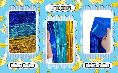 Blue Gold Foil Fringe Curtains Backdrop Party Decorations, 2 Pack 3.2x6.6ft Navy Blue Yellow Tinsel Banner Background Door Streamers for Retirement, Ramadan, Cartoon Birthday Party Decorations in Saudi Arabia