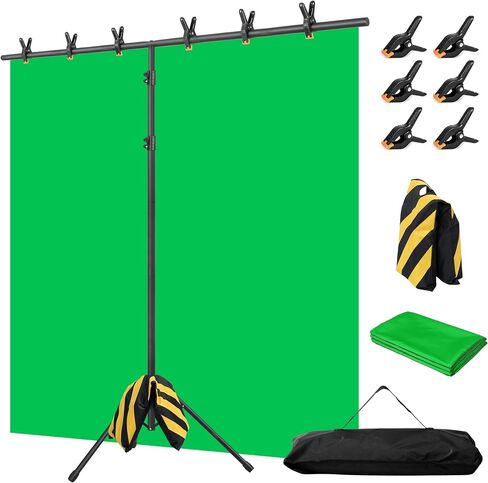 Green Screen Backdrop with Stand, 8x7.2ft Portable Greenscreen Background with Stand, T-Shape Green Screen Stand kit with 6 Spring Clamps, Sandbag, Carry Bag for Zoom, Video in Saudi Arabia