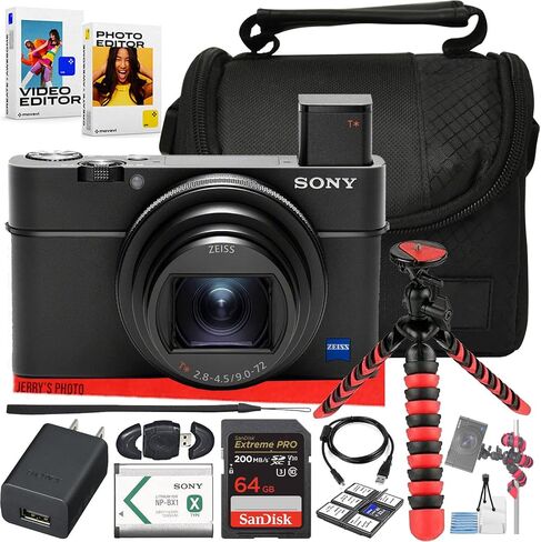 Sony Cyber-Shot DSC-RX100 VII Digital Camera with 64GB Extreme PRO Memory Card + Camera Case + Card Reader + Spider Tripod + More (12pc Bundle) (Renewed) in Saudi Arabia