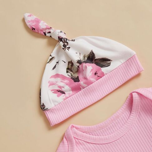 Hello World Newborn Outfit Baby Girl Coming Home Outfits Ribbed Knit Romper Tops Floral Pants Sets Infant Clothes in Saudi Arabia