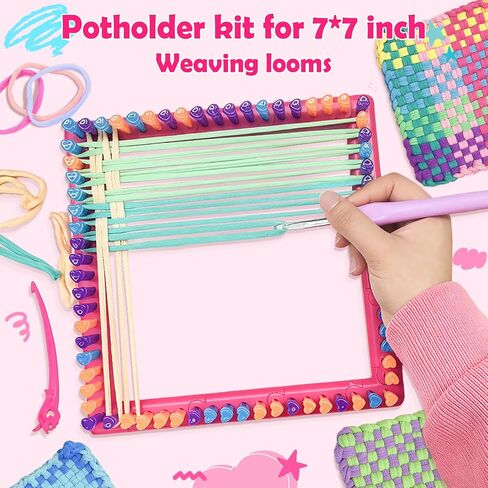 Daheyypong Weaving Loof Loom Kit ، الفنون والحرف للأطفال والبالغين ، ونسج النسيج مجموعات الأفق مع 300 ٪ حلقات حرفية ، وجعل الحرفون من أساور الصداقة ، والهدايا المثالية للفتيات in Kuwait