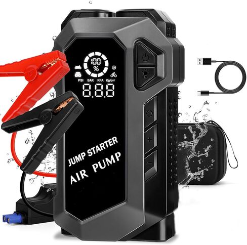 Car Battery Jump Starter with Air Compressor, 3000A Peak 150PSI Car Jump Starter Jump Box for Up to 10L Gas 8L Diesel Engine, 12V Car Battery Jumper Starter with Jumper Cables, LCD Display, Lights in Saudi Arabia