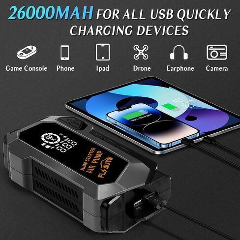 Car Battery Jump Starter with Air Compressor, 3000A Peak 150PSI Car Jump Starter Jump Box for Up to 10L Gas 8L Diesel Engine, 12V Car Battery Jumper Starter with Jumper Cables, LCD Display, Lights in Saudi Arabia