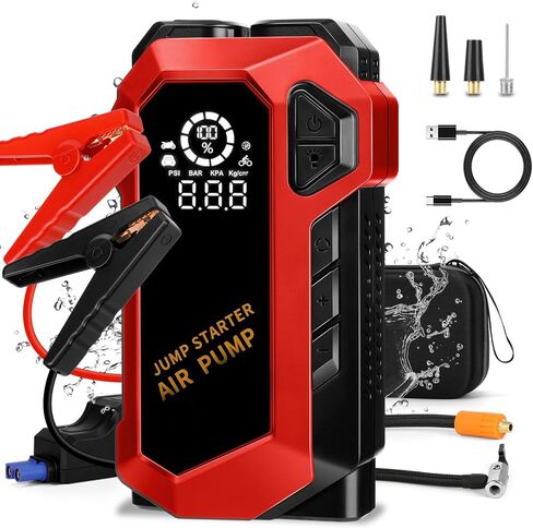 Car Battery Jump Starter with Air Compressor, 3000A Peak 150PSI Car Jump Starter Jump Box for Up to 10L Gas 8L Diesel Engine, 12V Car Battery Jumper Starter with Jumper Cables, LCD Display, Lights in Saudi Arabia