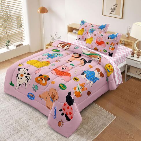 5 Pcs Comforter Bedding Sets Bed in A Bag Twin Size, Pink Quilt for Kids Teen Toddler, Cute Afro Melanin Princess Bed Set in Saudi Arabia
