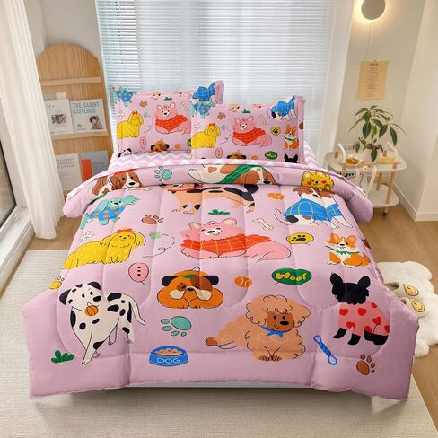 5 Pcs Comforter Bedding Sets Bed in A Bag Twin Size, Pink Quilt for Kids Teen Toddler, Cute Afro Melanin Princess Bed Set in Saudi Arabia