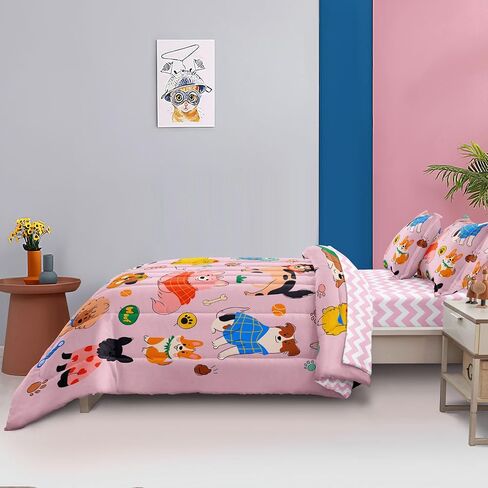 5 Pcs Comforter Bedding Sets Bed in A Bag Twin Size, Pink Quilt for Kids Teen Toddler, Cute Afro Melanin Princess Bed Set in Saudi Arabia