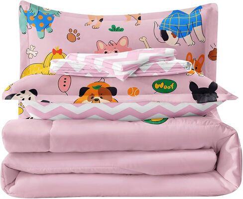 5 Pcs Comforter Bedding Sets Bed in A Bag Twin Size, Pink Quilt for Kids Teen Toddler, Cute Afro Melanin Princess Bed Set in Saudi Arabia