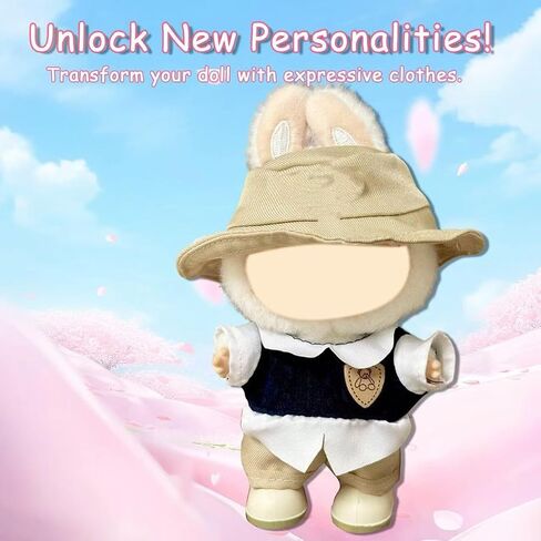 Doll Clothes for Labubu,Cute Outfit for 17cm Doll Clothe 2/3PCS Clothes and Hats Stylish Dolls Clothe for 17 cm Labubu,Casual Style Costumes for Labubu Dolls (Brown hat Set) in Saudi Arabia