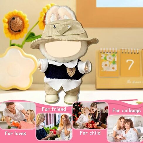 Doll Clothes for Labubu,Cute Outfit for 17cm Doll Clothe 2/3PCS Clothes and Hats Stylish Dolls Clothe for 17 cm Labubu,Casual Style Costumes for Labubu Dolls (Brown hat Set) in Saudi Arabia