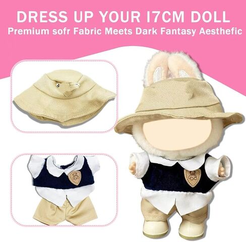 Doll Clothes for Labubu,Cute Outfit for 17cm Doll Clothe 2/3PCS Clothes and Hats Stylish Dolls Clothe for 17 cm Labubu,Casual Style Costumes for Labubu Dolls (Brown hat Set) in Saudi Arabia
