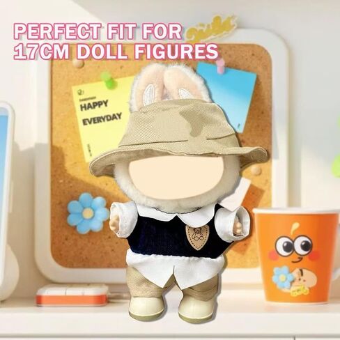 Doll Clothes for Labubu,Cute Outfit for 17cm Doll Clothe 2/3PCS Clothes and Hats Stylish Dolls Clothe for 17 cm Labubu,Casual Style Costumes for Labubu Dolls (Brown hat Set) in Saudi Arabia