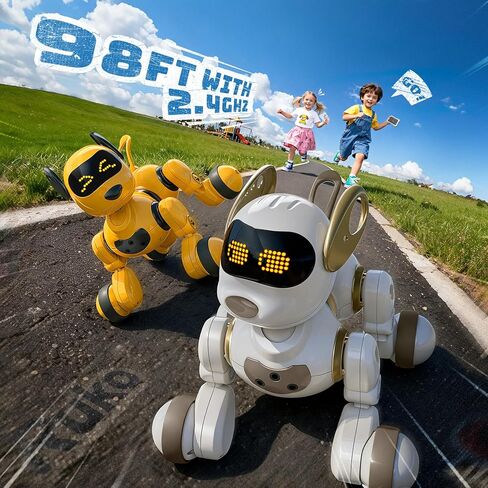 Ruko 18011 Smart Robot Dog Toy for Kids, Interactive Puppy with Remote & Gesture Control, Programmable LED Emoji Expressions, Gift for Boys & Girls Age 3 4 5 6 7 8, Yellow in Saudi Arabia