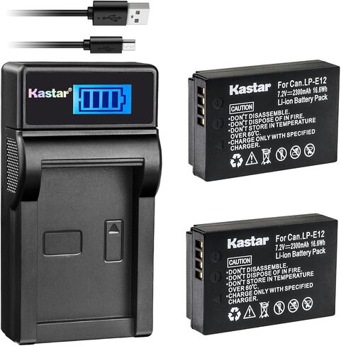 بطارية Kastar X2 وشاحن LCD نحيف لبطارية Canon LP-E12 LPE12، شاحن LC-E12 LC-E12E، Canon EOS 100D، EOS M، EOS M2، EOS M10، EOS M50، EOS M100، EOS M200، EOS Rebel SL1، PowerShot SX70 HS in Saudi Arabia