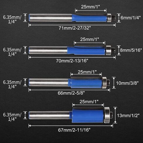 Set of 4 Flush Trim Router Bits with 1/4 Inch Shanks Top Bearing Flush Trim Router Bits Milling and Cutting Tools Woodworking in Saudi Arabia