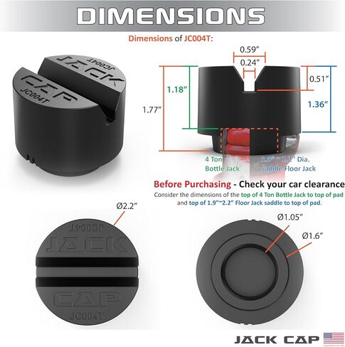 JC004T 2-in-1 Universal 4 Ton Bottle Jack Pad & Floor Jack Pad, Rubber Slotted Pinch Weld Protector Puck, Engineered in USA in Saudi Arabia