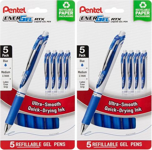 Pentel EnerGel RTX Retractable Liquid Gel Pen, (0.7mm) Metal Tip, Medium Line, Blue Ink, Plastic-Free Packaging, 5 Pack in Saudi Arabia