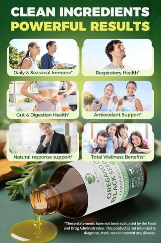 Organic Oregano Oil Drops 80% Carvacrol - Oil of Oregano with Black Seed Oil, Turmeric & Vitamin E - Immune, Respiratory, Digestive Support - Vegan, Sugar-Free, Non-GMO-8 Month Supply, 2 Fl Oz in Kuwait