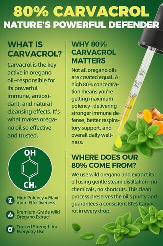 Organic Oregano Oil Drops 80% Carvacrol - Oil of Oregano with Black Seed Oil, Turmeric & Vitamin E - Immune, Respiratory, Digestive Support - Vegan, Sugar-Free, Non-GMO-8 Month Supply, 2 Fl Oz in Kuwait