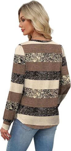 Alaroo Womens Long Sleeve Shirts Pleated V Neck Curved Hem Fall Winter Tunic Tops Blouses Print in Kuwait