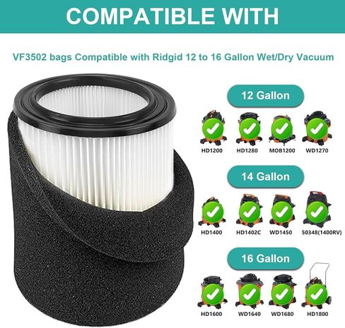 عبوتان بديلتان لفلتر VF4000 لمرشحات Ridgid Shop Vac سعة 5-20 جالون، تناسب مكانس Husky سعة 6-9 جالون، كاملة مع 4 عبوات من الإسفنج in Kuwait