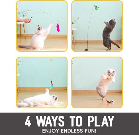 Interactive Bird Simulation Cat Feather Toy Set Cat Retractable Wand Toys Suction Cups Base,Include Detachable 7 Pcs Replacements Feathers Toys in Saudi Arabia