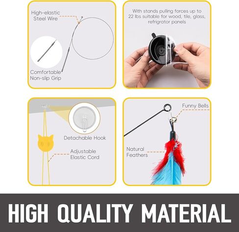 Interactive Bird Simulation Cat Feather Toy Set Cat Retractable Wand Toys Suction Cups Base,Include Detachable 7 Pcs Replacements Feathers Toys in Saudi Arabia