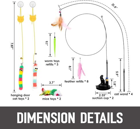 Interactive Bird Simulation Cat Feather Toy Set Cat Retractable Wand Toys Suction Cups Base,Include Detachable 7 Pcs Replacements Feathers Toys in Saudi Arabia