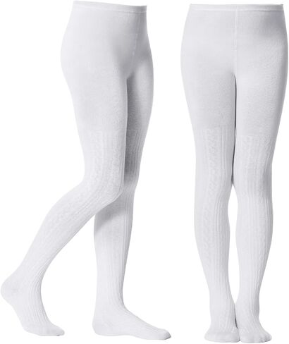 Zando 2 Pack Girls Tights for School Uniform Girls Cable Knit Tights Cotton Stockings for Kids Leggings Girls Pantyhose 6-12T in Saudi Arabia