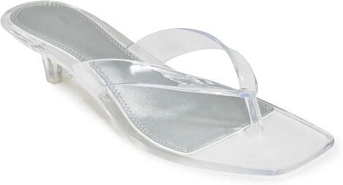 Wild Diva ROMANIA-01 Clear Jelly Square Toe Flip Flop Kitten Heel Sandals in Kuwait