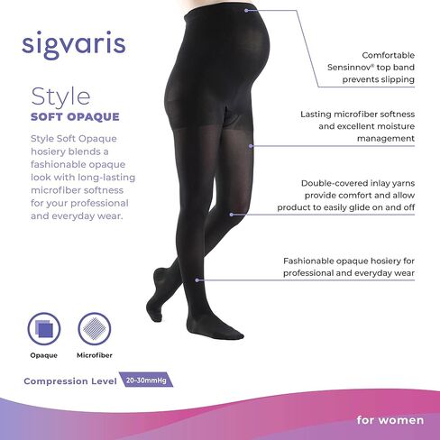 جوارب طويلة للنساء من Sigvaris مقاس 840 ناعمة غير شفافة من الأمام 20-30 مم زئبق - أسود - متوسط ​​الطول in Kuwait