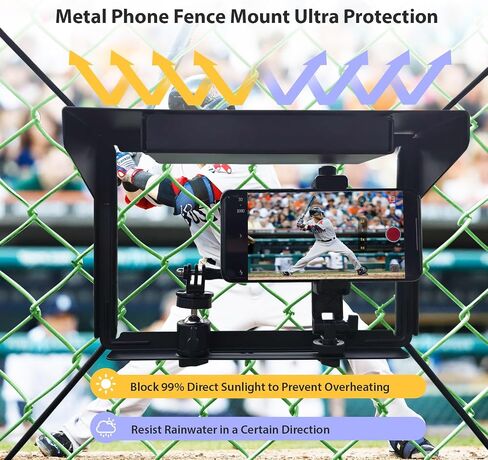 Magicbox Phone Fence Mount with Magnetic Shade Pro - 360° Adjustable Phone/Camera Bracket for iPhone, Samsung, GoPro & Mevo Start - Baseball, Softball, Tennis Sports Mounting Kit for Gamechanger in Saudi Arabia