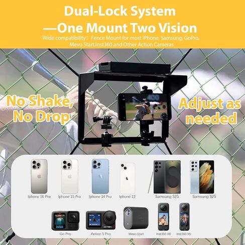 Magicbox Phone Fence Mount with Magnetic Shade Pro - 360° Adjustable Phone/Camera Bracket for iPhone, Samsung, GoPro & Mevo Start - Baseball, Softball, Tennis Sports Mounting Kit for Gamechanger in Saudi Arabia