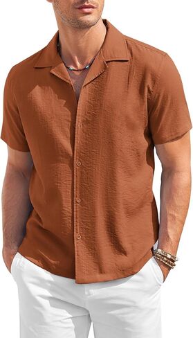 COOFANDY Men's Casual Button Down Shirt Short Sleeve Textured Summer Cuban Beach Shirts in Saudi Arabia