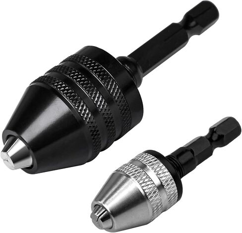 2Pcs Keyless Drill Chuck Adapter Set, 1/4" Hex Shank Quick Change (0.3-8mm) – Fits Impact Drill & Power Tools, Carbon Steel, for Milwaukee, DeWalt, Makita (2-Piece) in Saudi Arabia