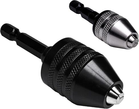 2Pcs Keyless Drill Chuck Adapter Set, 1/4" Hex Shank Quick Change (0.3-8mm) – Fits Impact Drill & Power Tools, Carbon Steel, for Milwaukee, DeWalt, Makita (2-Piece) in Saudi Arabia