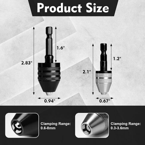 2Pcs Keyless Drill Chuck Adapter Set, 1/4" Hex Shank Quick Change (0.3-8mm) – Fits Impact Drill & Power Tools, Carbon Steel, for Milwaukee, DeWalt, Makita (2-Piece) in Saudi Arabia